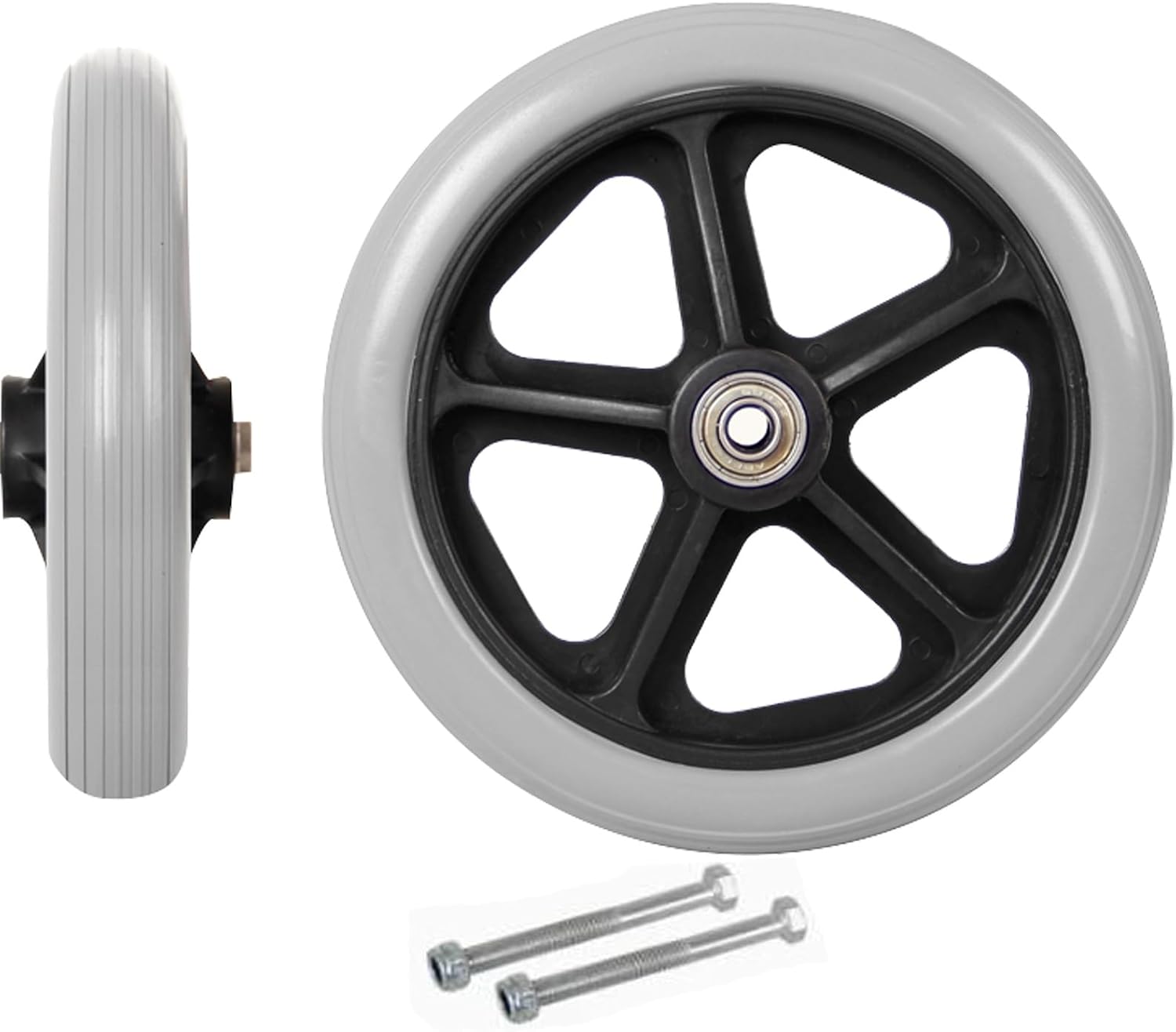 WORDFUN 6" 7" 8" Front Wheelchair Wheel, Wheel Replacement Parts for Wheelchairs, Solid Tires Front Wheel, 2pcs Wheelchair Front Castor Wheels, for Handicapped