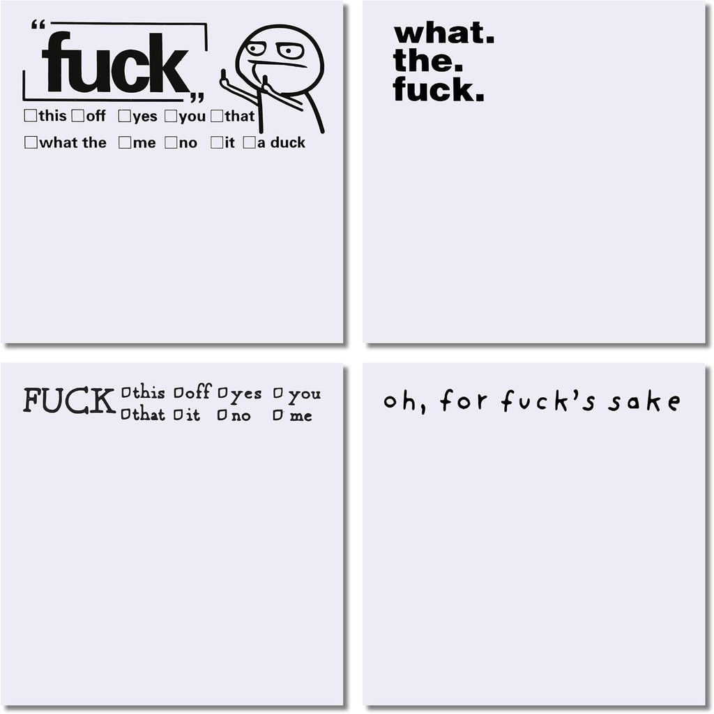 Funny Sticky Note What The F*ck Sticky Notepad, Oh, for Fuck's Sake Novelty Notepads, Funny Post it Notes, Funny Sticky Notes for Adults, 100pcs Funny Stickers (4 Pcs)