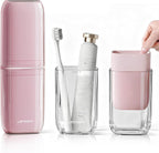 Toothbrush Cup Travel Case, Portable Toothbrush Travel Container Separates into 4 Cups, Tooth Brush Holders with Cover, Toothpaste Storage for Camping, Business Trip, School (Pink)