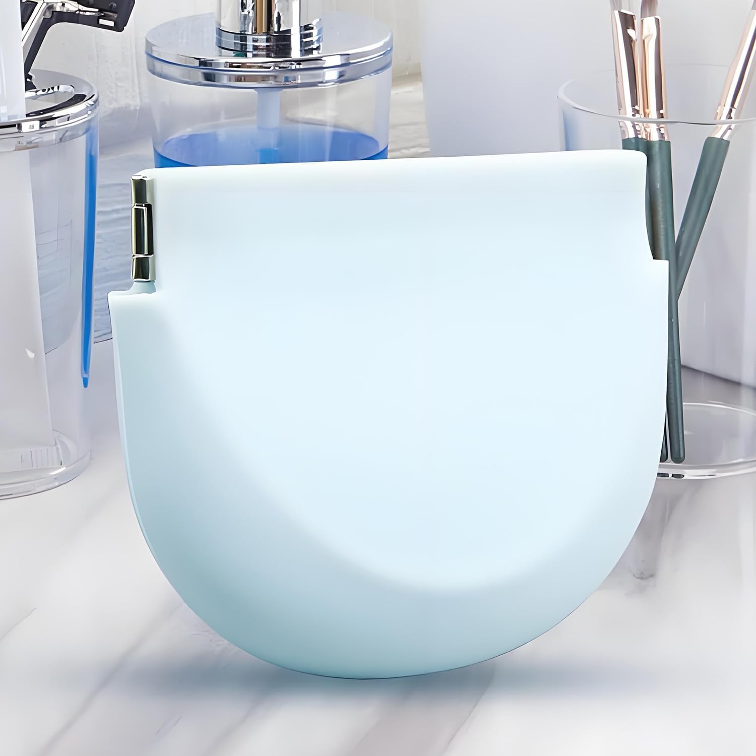 Silicone Retainer Case, Denture Case Retainer Holder with Vent Holes, Portable Retainer Cleaner Case for Women Men, Mouth Guard Aligner Case Dental Retainer Container Case (Light Blue)
