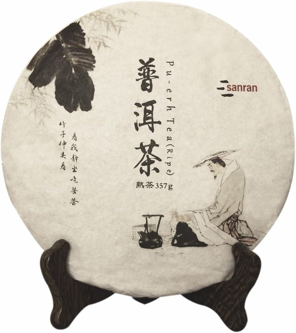 SANRAN Puerh Tea Cake, Aged Ripe Pu Erh Tea, Chinese Yunnan Puer Tea Cake, 12.6oz/Pack