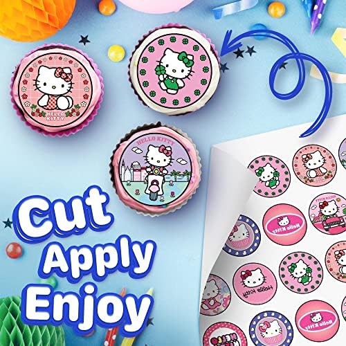 30 x Edible Cupcake Toppers – Cute Pink Cat Inspired Party Collection of Edible Cake Decorations | Uncut Edible on Wafer Sheet