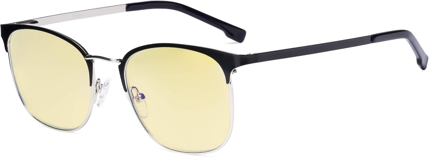 Eyekepper Ladies Blue Light Blocking Glasses with Yellow Filter Lens - Computer Eyeglasses Women - UV420 Semi Rimless Design Eyewear - Black