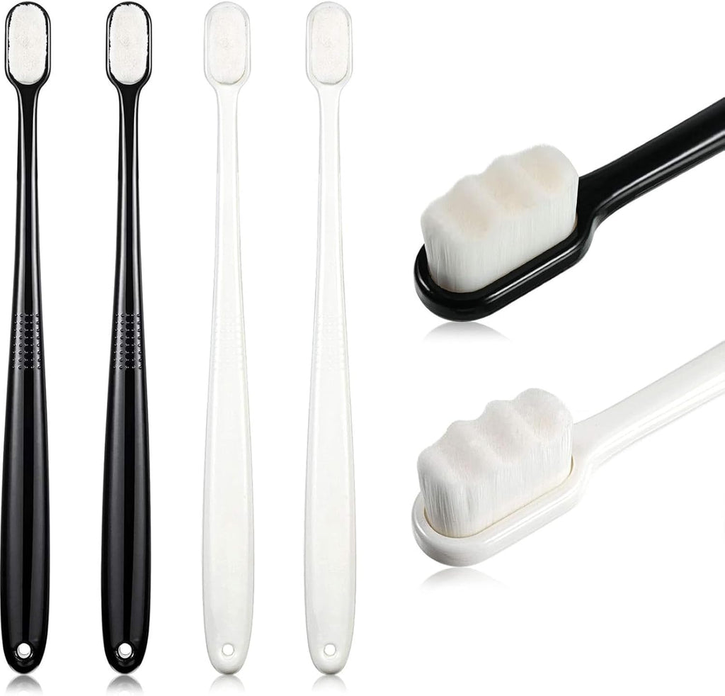 Boao 4 Pieces Extra Soft Toothbrushes for Sensitive with 20000 Micro Nano Bristle for Adult Pregnant Recession Elderly Braces, Protect Fragile(Black, White)