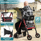 Upright Walkers for Seniors, 450 lb Heavy Duty Stand Up Rollator Walker with Adjustable Soft Sponge Armsupport & Seat, Tall Standing Folding Rolling Walker with 8'' Wheel, Red