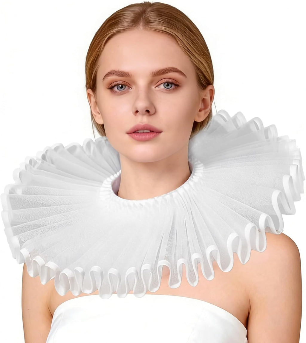 TQTYOY Elizabethan Ruffle Neck Clown Collar,Clown Costume Accessories for Women Men Medieval Costume Halloween Cosplay Party