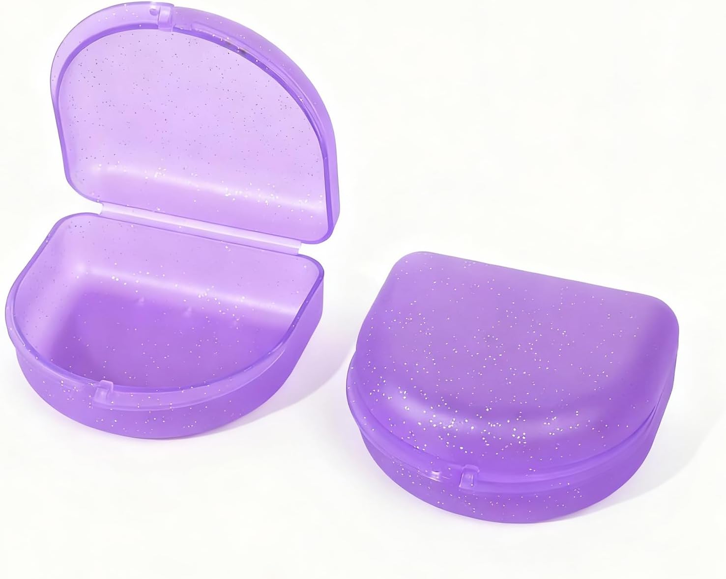 Retainer Case, Compatible with Invisalign, Aligner Case with Vent Holes, Mouth Guard Case Orthodontic Storage Container, Purple with Glitter