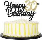 PALASASA Black Gold Glitter Happy Birthday cake topper - 30 Anniversary/Birthday Cake Topper Party Decoration (30th)
