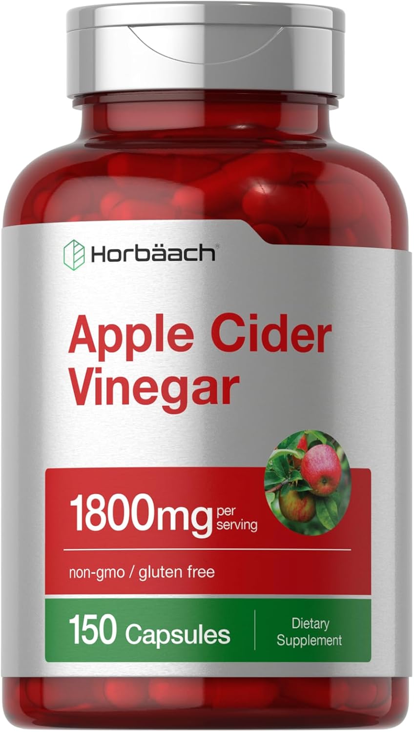 Horbäach Apple Cider Vinegar Capsules | 1800mg | 150 ACV Pills | Non-GMO, Gluten Free Supplement