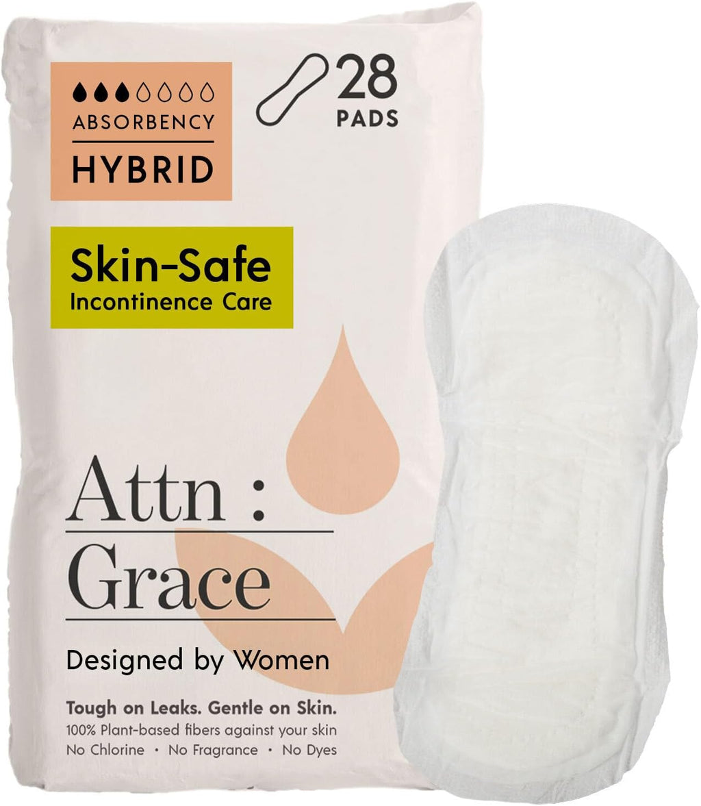 Attn: Grace Hybrid Incontinence Pads for Women, 28-Pack - Plant-Based, High Absorbency, Breathable - Incontinence Pads for Light Bladder Leaks & Sensitive Skin