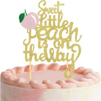 Glitter Peach Cake Topper, Sweet Little Peach is on The Way - Cake Picks for Peach Birthday Party Decorations Baby Shower