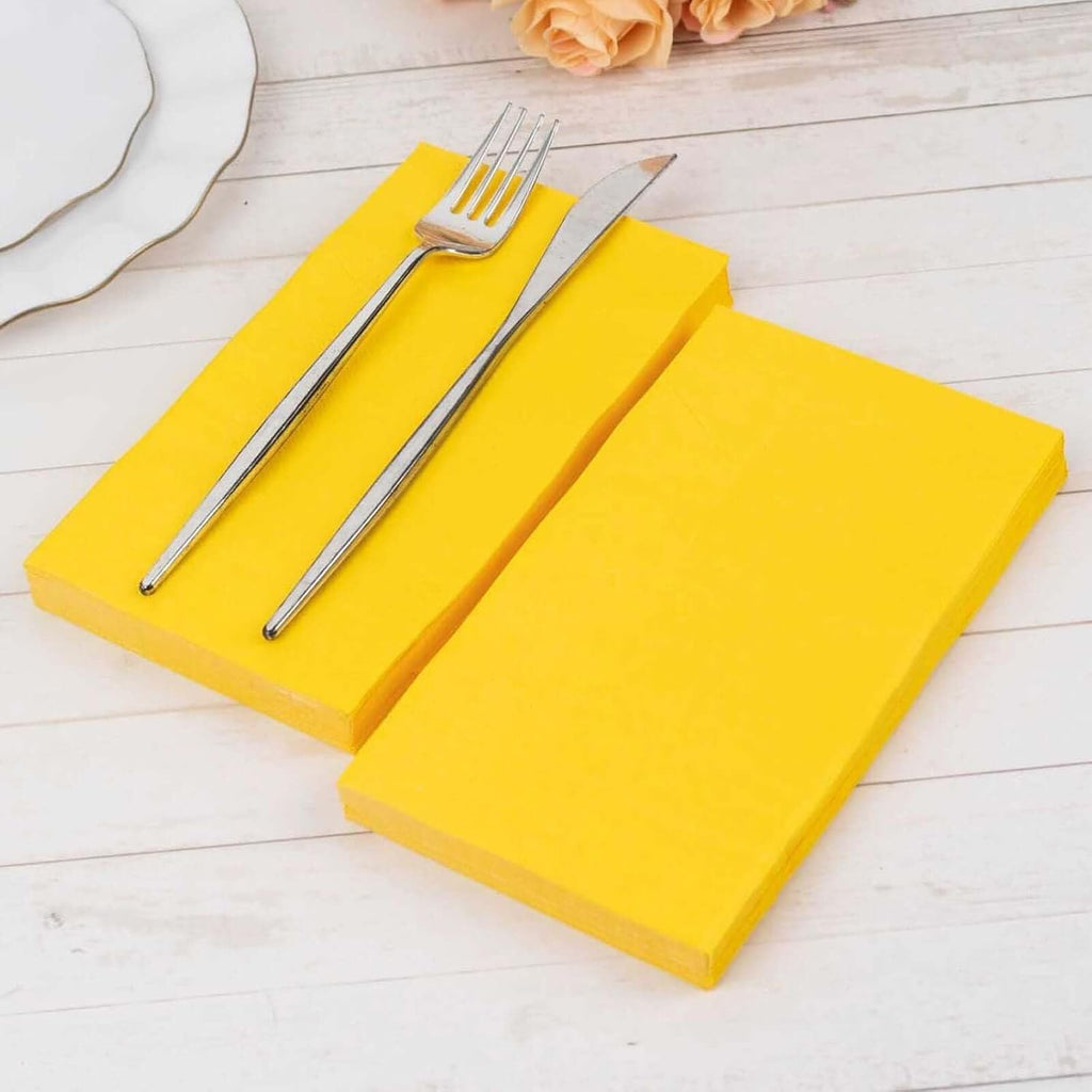 100 Count Yellow 2-Ply Dinner Napkins, Soft Paper Disposable Party Wedding Reception Cocktail Beverage Napkins 8" x 4"