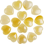 Marrywindix 15 Packs 0.8 Inch Healing Crystal Natural Yellow Jade Heart Love Carved Palm Worry Stone Chakra Reiki Balancing