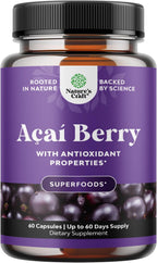 Acai Berry Supplement for Energy & Weight Goals - Immune Support Supplement with Antioxidant Benefits - 600 mg per Serving Acai Berry for Cognitive Health - Advanced Skin Care Support - 60 Count