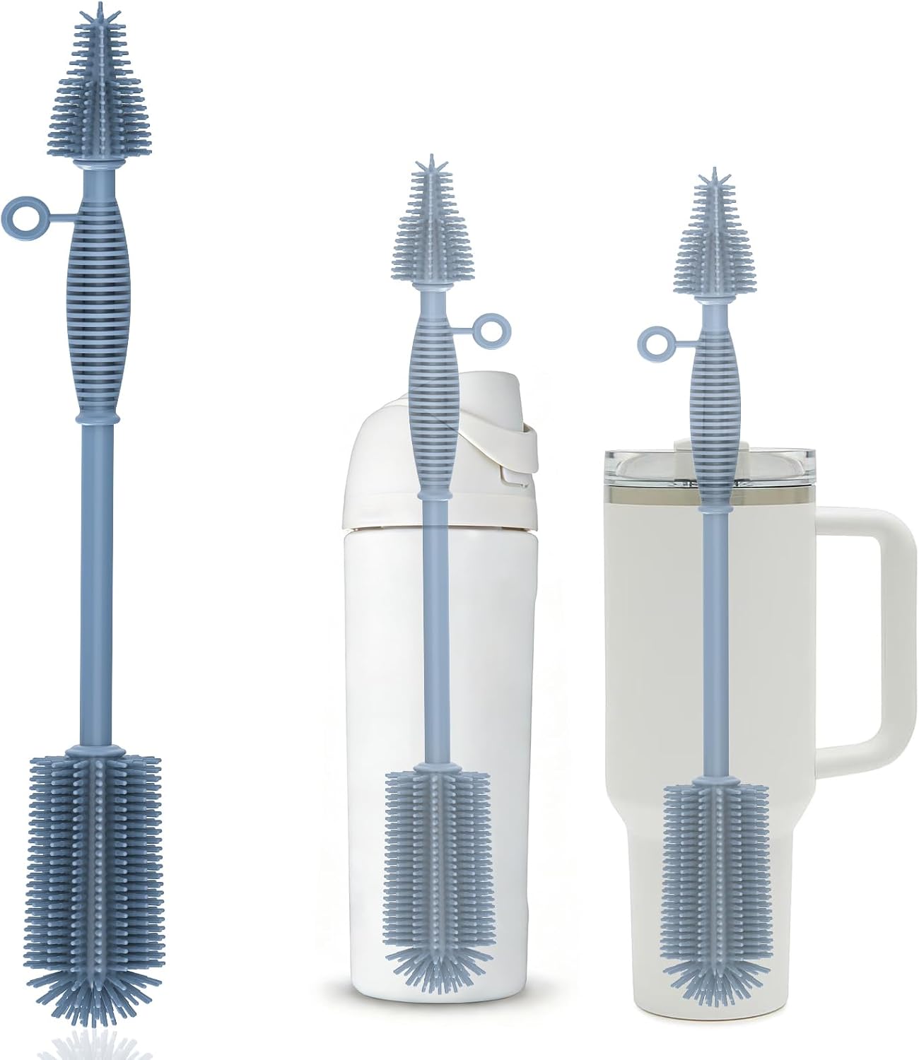Silicone Bottle Brush,Double Sided with Sturdy Handle,Easy to Clean & Scratch-Free Brush for Baby Bottles,Sports Bottles,Insulated Bottles and 30/40 oz Tumblers (Blue)