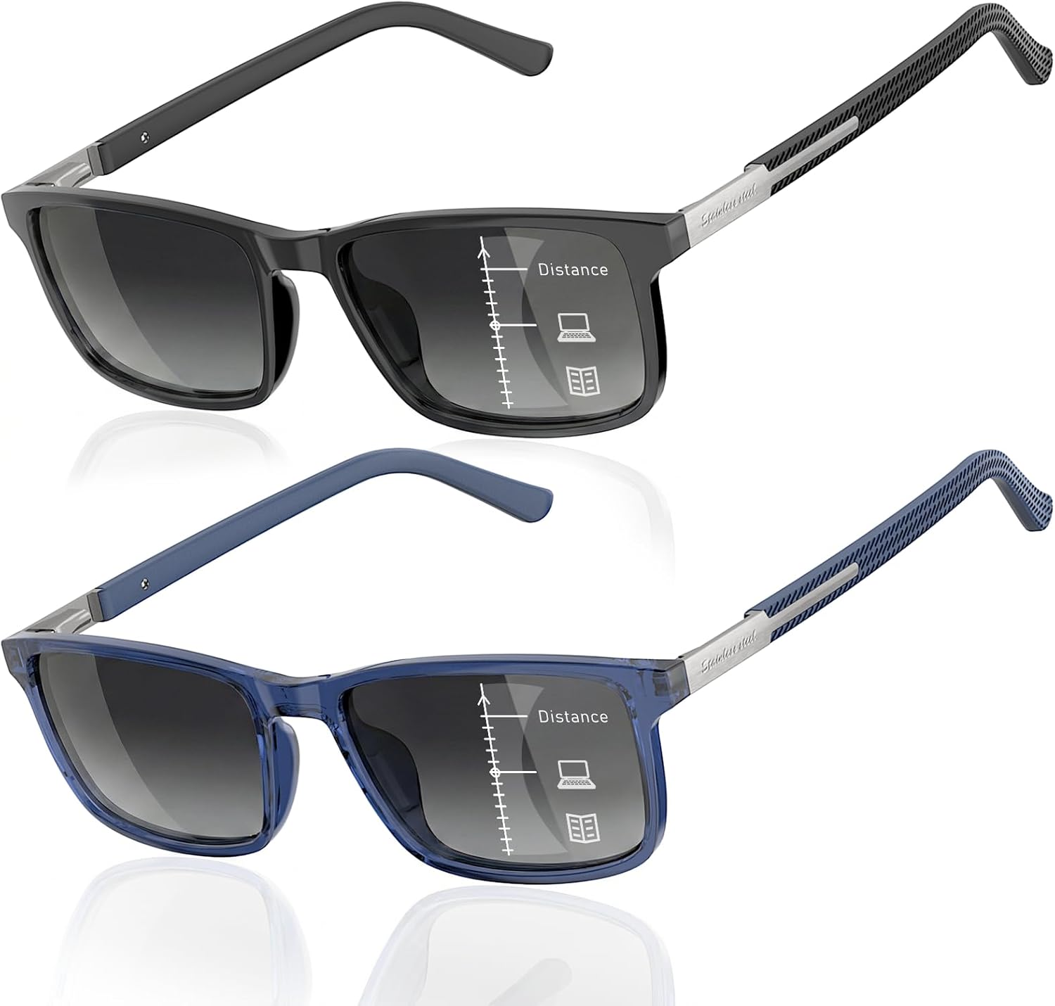 Men's Progressive Multifocal Sunglasses, No-Line Sun Readers UV400, TR90 Lightweight Frame for Driving & Outdoor