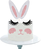6 PCS Easter Bunny Ears Cake Topper Decorations with Eyelashes Nose Ear, Cupcake Topper for Boy Girl Baby Shower Cake Decoration, Happy Easter Spring Themed Party Supplies