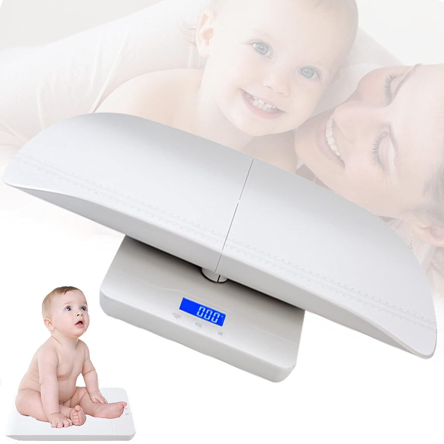 Baby Scale,Baby Weight Scale,Digital Baby Scale,Multi-Function Toddler Scale,Pet Scale,Large LCD Display,Capacity220Ib Accurate to 10G Height Measurement Range 0-60Cm(White)