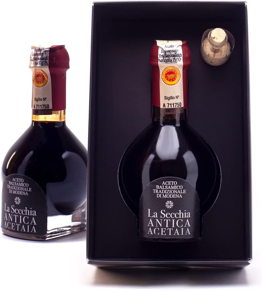 La Secchia - "Affinato", Aged minimum 12 Years, Traditional Aged Balsamic Vinegar of Modena DOP, 100 ml Bottle of Italian Balsamic Vinegar Aged, With Gift Box and Blown Glass Dispenser