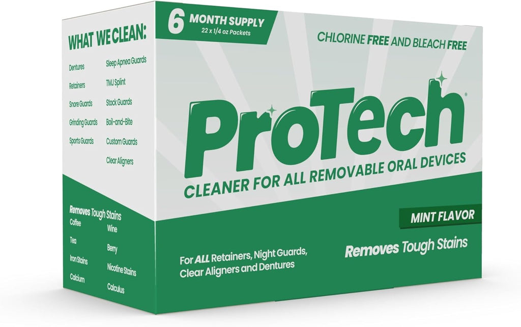 Pro Tech Retainer Cleaner - 180-220 Cleanings (0.17 Per Cleaning) 22 Pack/6 Month Supply - For Clear Aligners, Dentures, Retainers, Mouth Guards & Night Guards - Cleaning Crystals, Mint