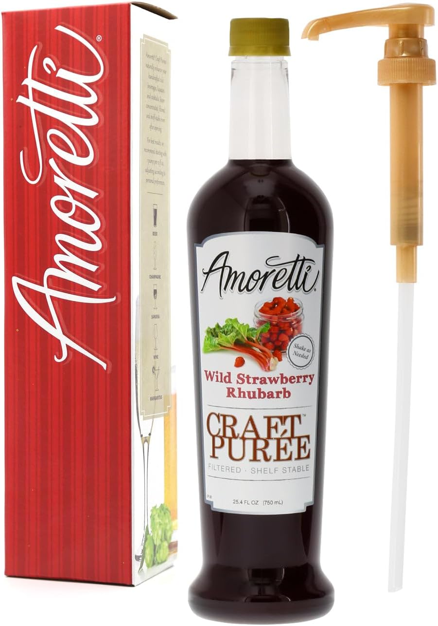 Amoretti - Strawberry Rhubarb Craft Puree 750ml - Perfect for Brewing, Cocktails, and other Beverages, Made of Real Fruit, No Preservatives, Filtered, Super Concentrated, Fully Pasteurized, TTB Registered