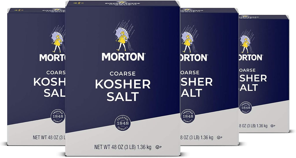 Morton Kosher Salt, Coarse (48 oz / 3 lb), 4-Pack, Ideal for Cooking & Baking
