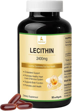 Sunflower Lecithin 2400mg 90 Softgels Rich in Phosphatidyl Choline, Non-GMO, Soy Free, Gluten Free Supplement Nervous System Support