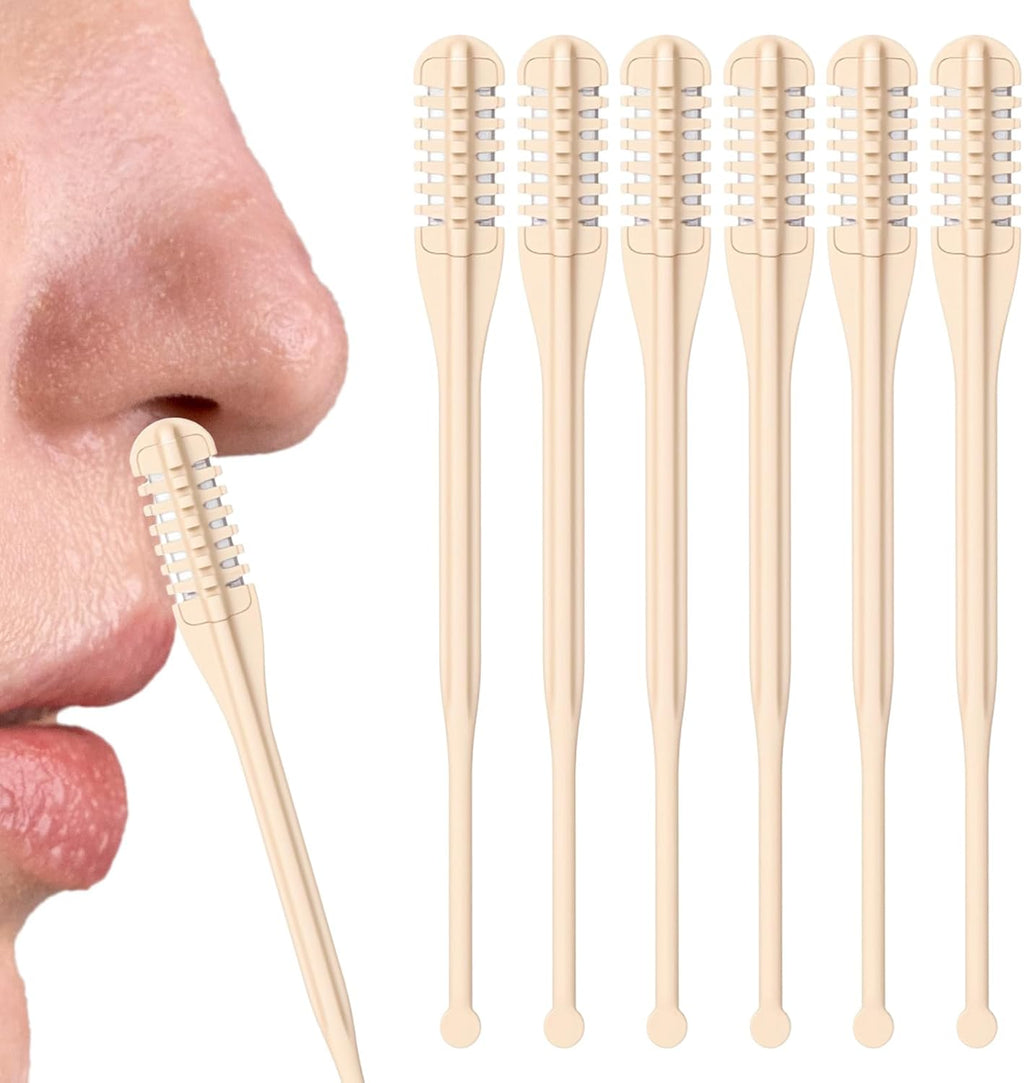 6 Pcs Nasal Hair Cutter, Double-Sided 2-in-1 Nose Hair Remover Tool Knife Portable Manual 360° Rotating Nasal Trimmer with Ear Picker Individually Packaged for Women Men