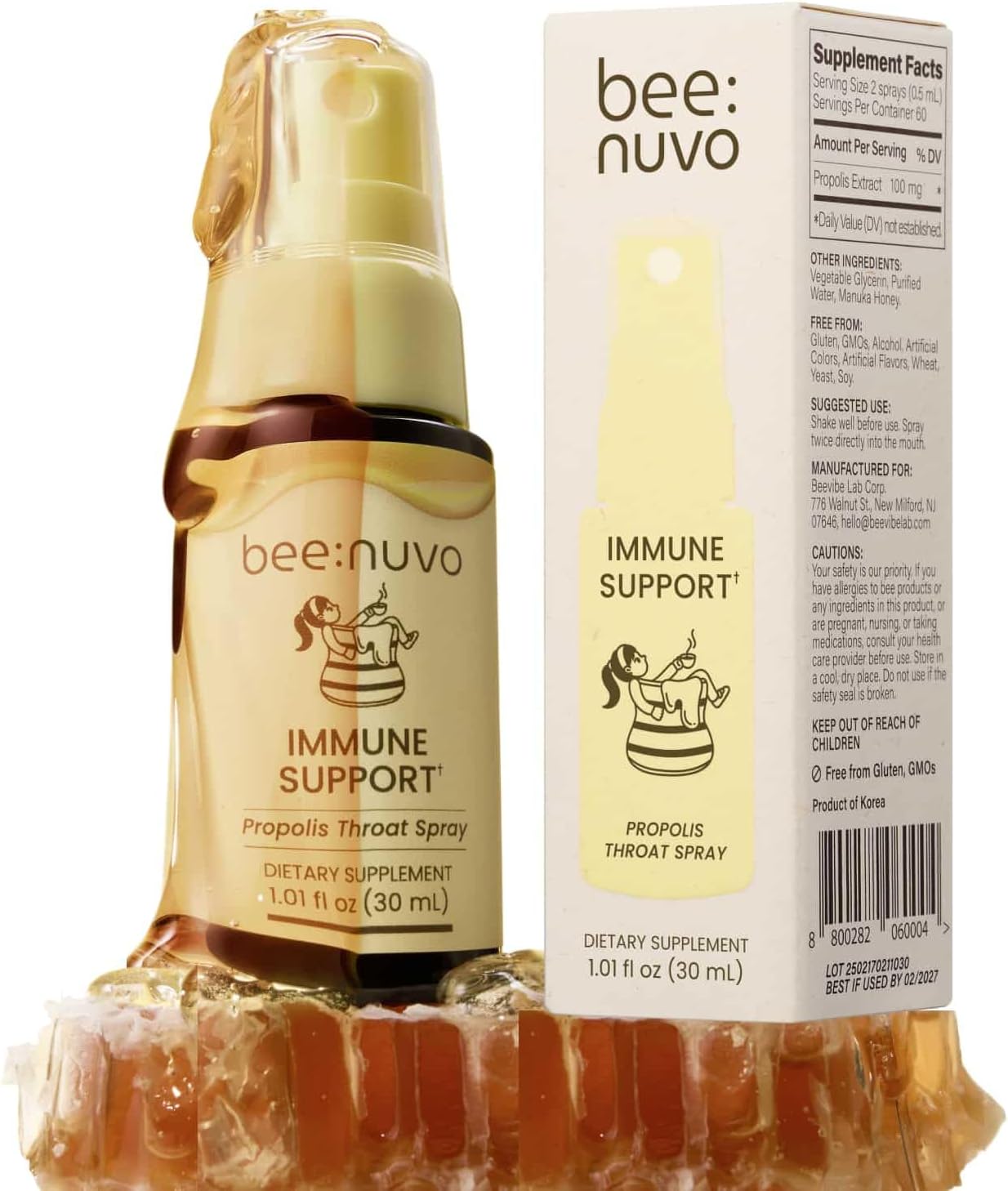 Propolis Throat Spray – Bee Propolis & Manuka Honey, Soothing Throat Comfort, Immune Support, Gluten-Free, Alcohol-Free, Non-GMO, Keto, 1.01 fl oz