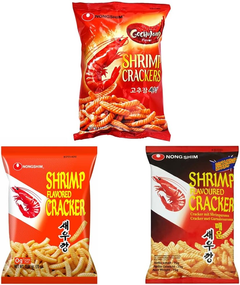Nongshim Shrimp Cracker Combo (Original + Spicy Flavor + Gochujang) 3 pack / Total 7.84oz
