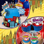 72Pcs Super Hero Cupcake Toppers Comic Cityscape Cake Decorations Cartoon City Hero Theme Birthday Party Supplies Celebrating Party Events Baby Shower