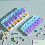 7-Day Pill Organizer, 14 Compartment Double Row Large Capacity Weekly Pill Box, Portable Easy Open Lid Medicine Storage Case for Pills, Vitamins, Supplements – Compact Travel Design