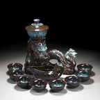 Chinese Gongfu Tea Set - Ceramic Teapot with Infuser, 8 Cups, Semi Automatic Dragon Design for Loose Leaf Tea
