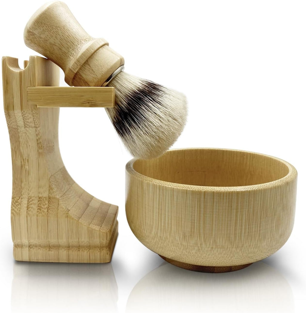 Men's Shaving Kit with Natural Boar Bristle Shaving Brush, Pure Bamboo Shaving Brush Stand with Bowl | Complete Wet Shaving Set for Smooth & Luxurious Shave