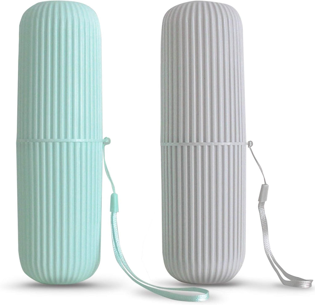 Sunenlyst 2Pcs Travel Toothbrush Holder, Portable Toothbrush Case for Traveling, Camping, Business Trip and School, Multifuction Plastic Toothbrushes Toothpaste Set with Two Colors（Length：7.7"
