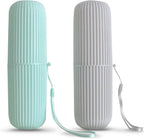 Sunenlyst 2Pcs Travel Toothbrush Holder, Portable Toothbrush Case for Traveling, Camping, Business Trip and School, Multifuction Plastic Toothbrushes Toothpaste Set with Two Colors（Length：7.7"