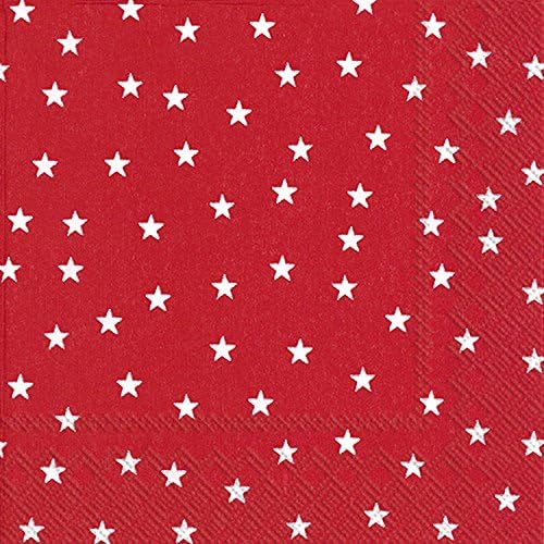 IHR Ideal Home Range Cocktail Napkins Disposable 3-Ply Paper Party Napkin Pack, 5" x 5", Little Red Stars, 20-Count