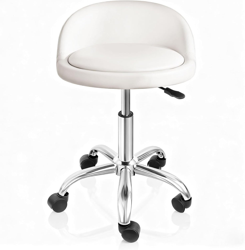 SUPER DEAL Adjustable Height Hydraulic Rolling Swivel Stool Tattoo Facial Massage Spa Salon Medical Stool with Back Rest (White)