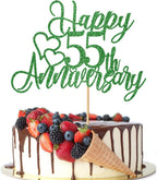 55th Anniversary Cake Topper，Company 55 Anniversary Party Decorations,55th Birthday/Wedding Anniversary/Emerald Wedding Party Decoration Supplies Green Glitter
