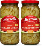 Mezzetta Spicy Pickled Onions - Crunchy Yellow Onion Marinated in Vinegar, Oregano & Chilies - Perfect for Burgers, Tacos, Sandwiches - Fresh Flavorful - Elevate Your Dishes - 16 Oz Jar - Pack of 2