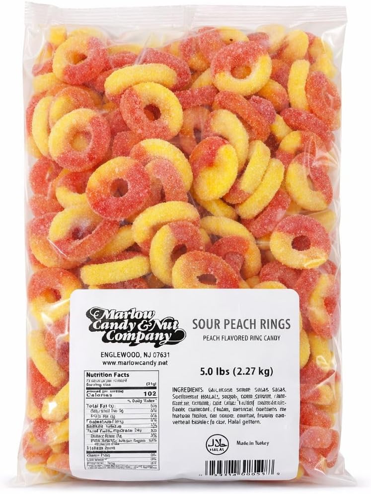 Sour Peach Rings 5LB Bulk Bag (HALAL) [HELAL] by Marlow Candy