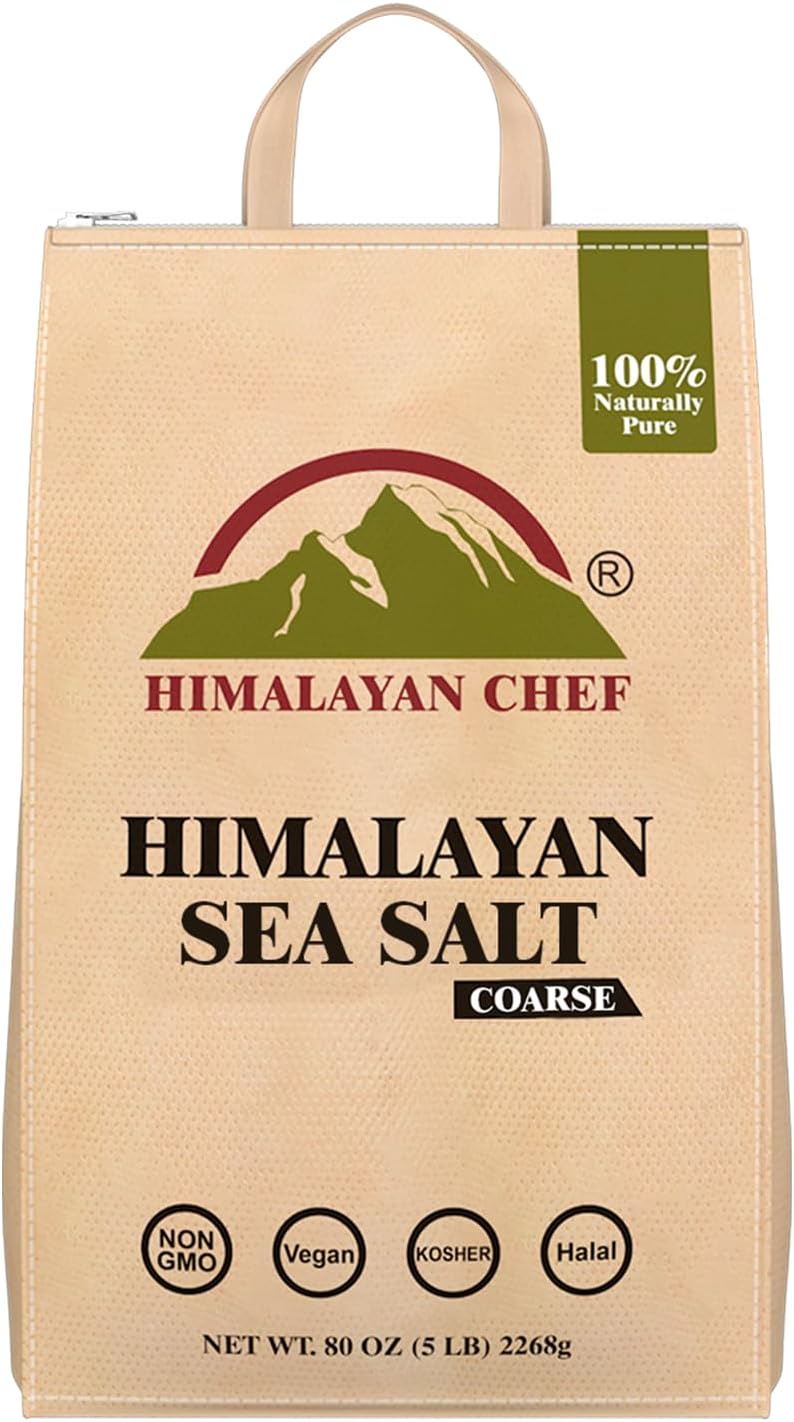 Himalayan Chef Sea Salt Coarse Grain, 5 lb Bag - Pure, Natural, Kosher, Non-GMO, Mineral-Rich, for Cooking, Seasoning, Baking, Grinder Refills