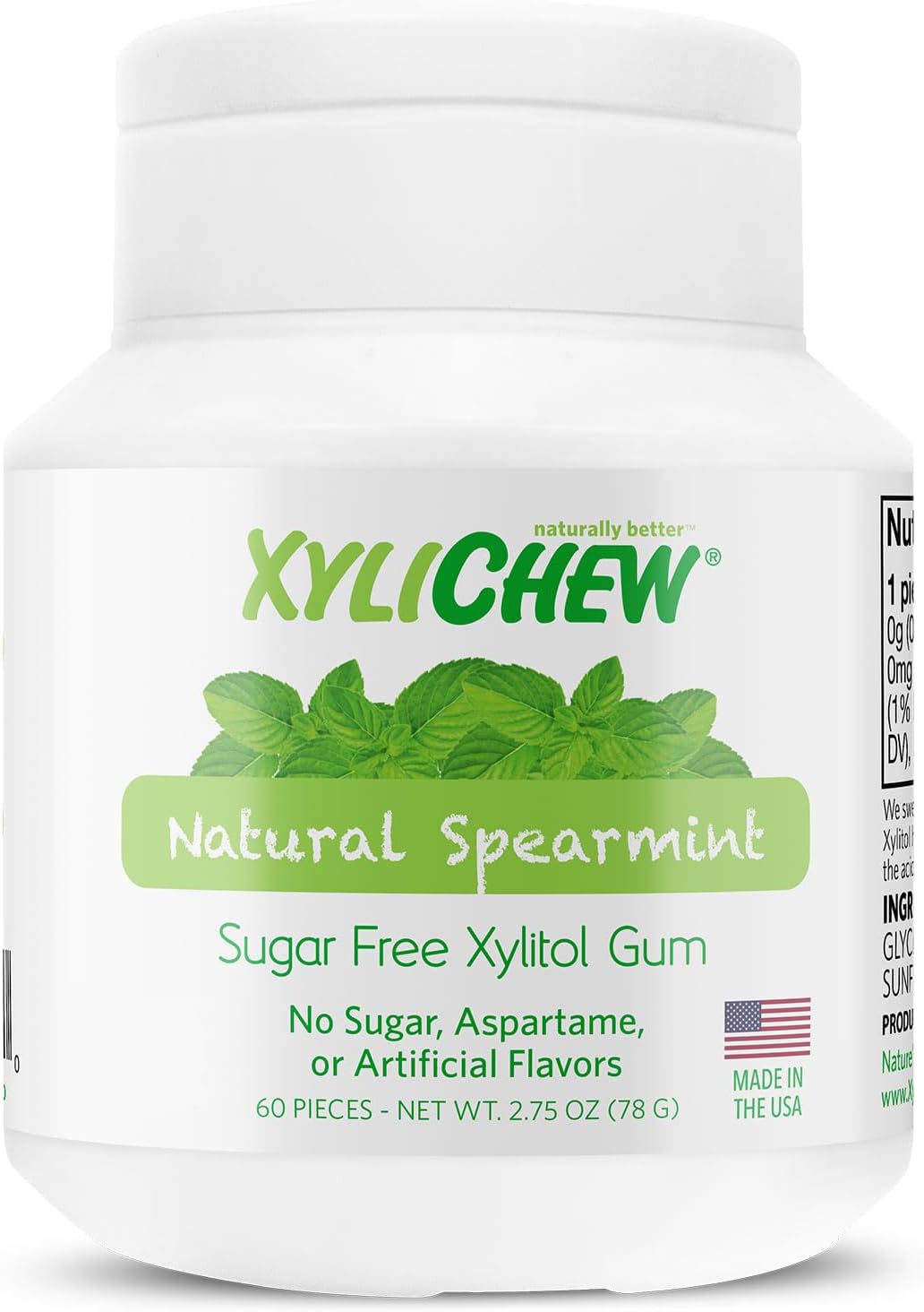 Xylichew Xylitol Gum - Chewing Gum Sugar Free, Aspartame Free, Gluten Free, Keto - Sugarless, Healthy, Natural Oral Care - Relieves Bad Breath and Dry Mouth - Spearmint, 60 Count