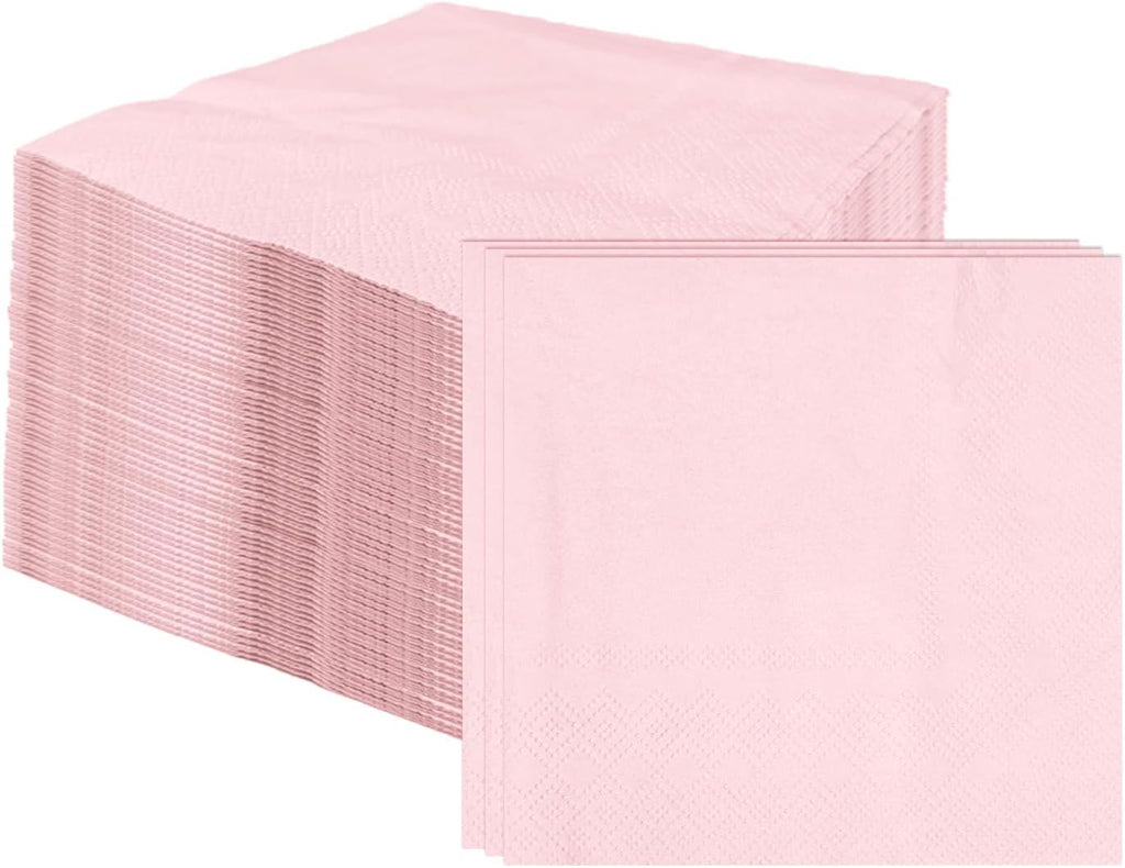100 pcs 2-Ply Light Pink Napkins Folded 5 x 5 inch Disposable Cocktail Napkins Paper Napkins for Dinner Wedding Party Beverage Napkins