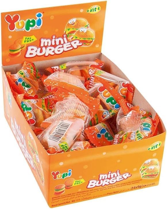 Yupi Jelly Gummy Mixed Fruit Flavour Candy (Yupi Mini Burger - 24 pack)