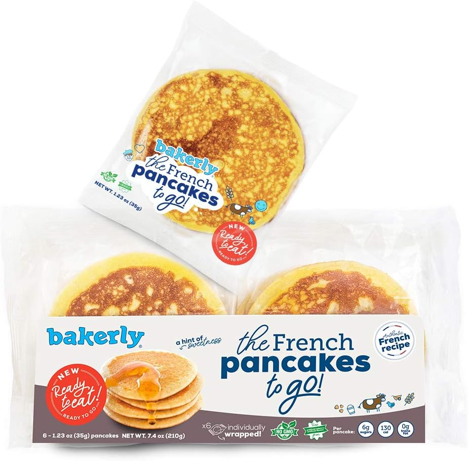 bakerly French Pancakes To Go! Non GMO, Free from Artificial Flavors & Colors, Pack of 4, 6-Count (24 Total Pancakes)