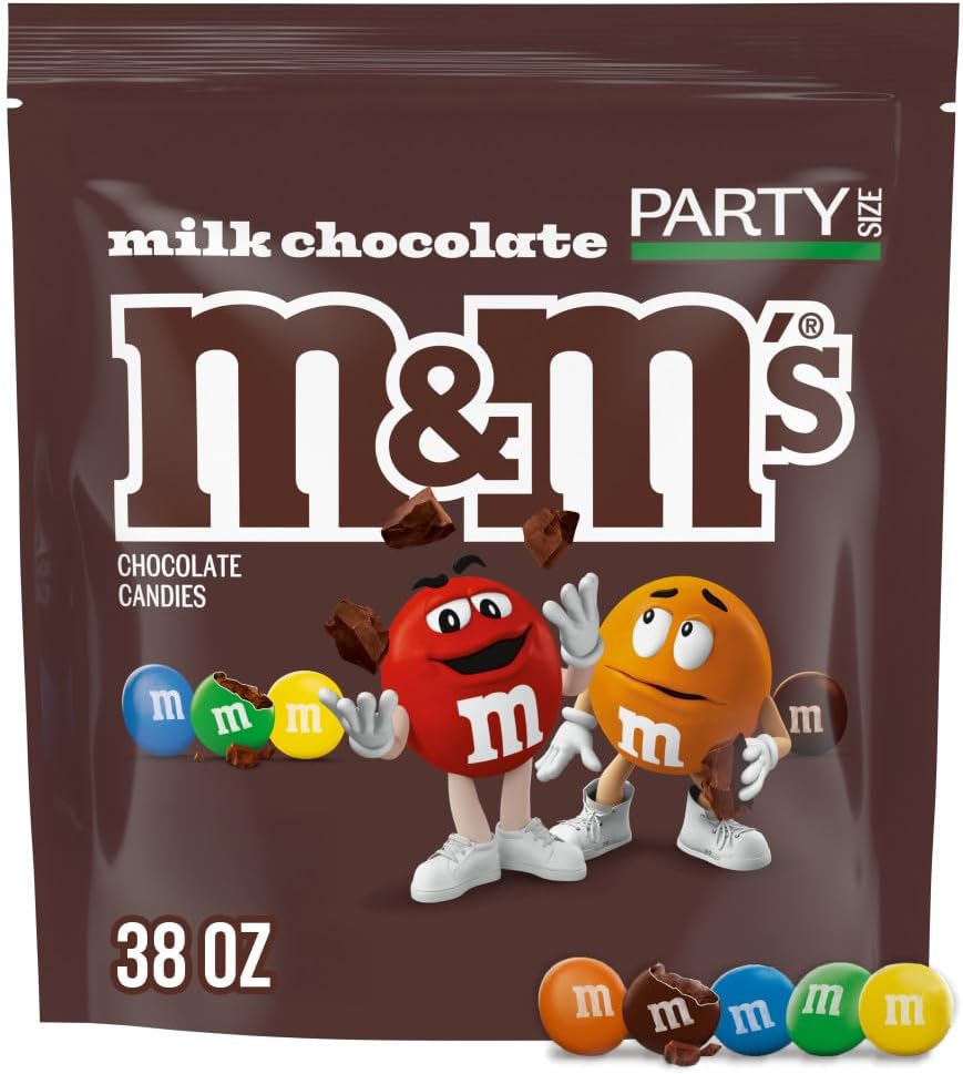 M&M'S Milk Chocolate Candy, Party Size, 2.4 lb Resealable Bag for Parties, Baking & Sharing