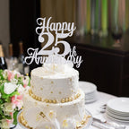 Kaoenla Happy 25th Anniversary Cake Topper - Silver Wedding Party Decor，25th/twenty-five marriage/Company Anniversary，25 Birthday Party Decor
