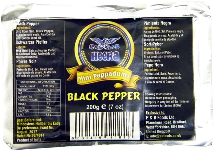 Heera - Mini Pappadums - Black Pepper Flavour - 200g x 2