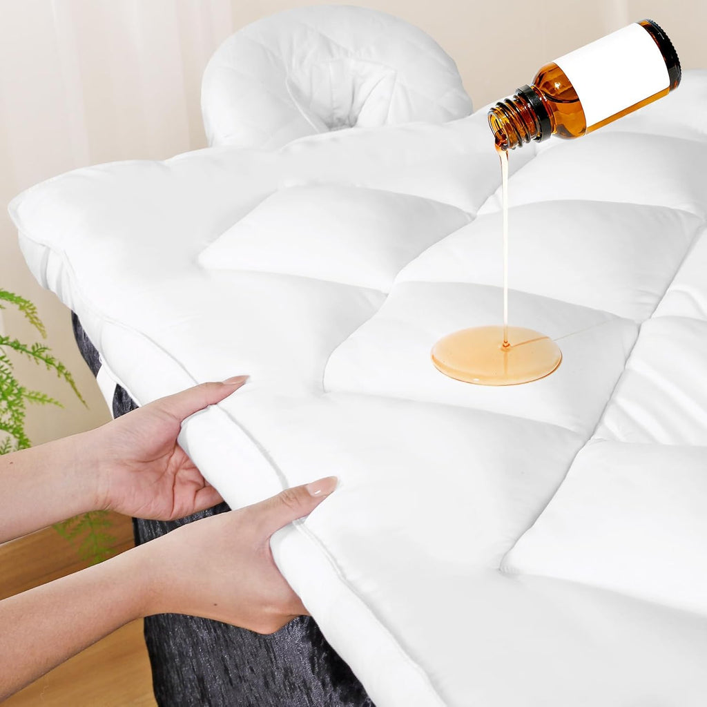 3inch Plush Lash Bed Topper Set – Waterproof Massage Table Topper, Cozy Pillow Top Mattress Fits Spa & Massage Tables For Esthetician Lash Artist,Includes White Massage Pad & Face Cradle Cover